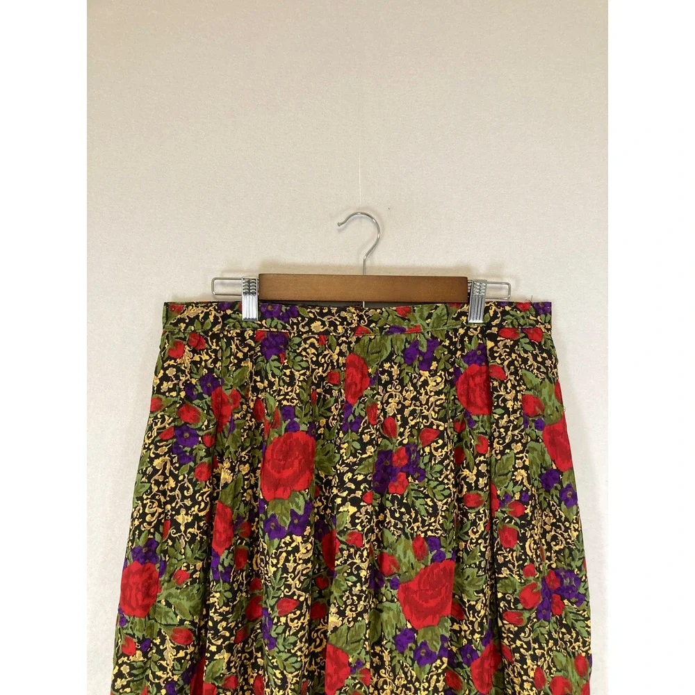 Vintage Norton McNaughton Womens 14 Multicolor Floral Pleated‎ Rayon Midi Skirt